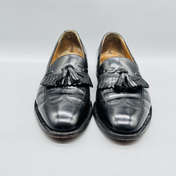 Johnston & Murphy Shoes Mens 10 Black Leather Tassel Loafers Made USA Vtg main image 9